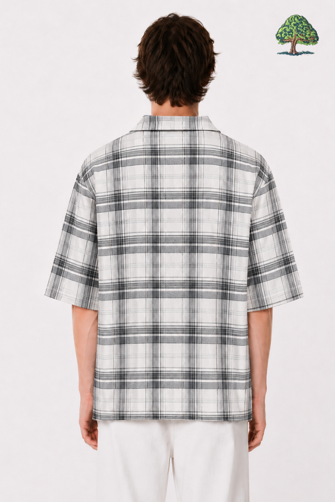Grey Checked Half Sleeve Zip Shirt - Image 3