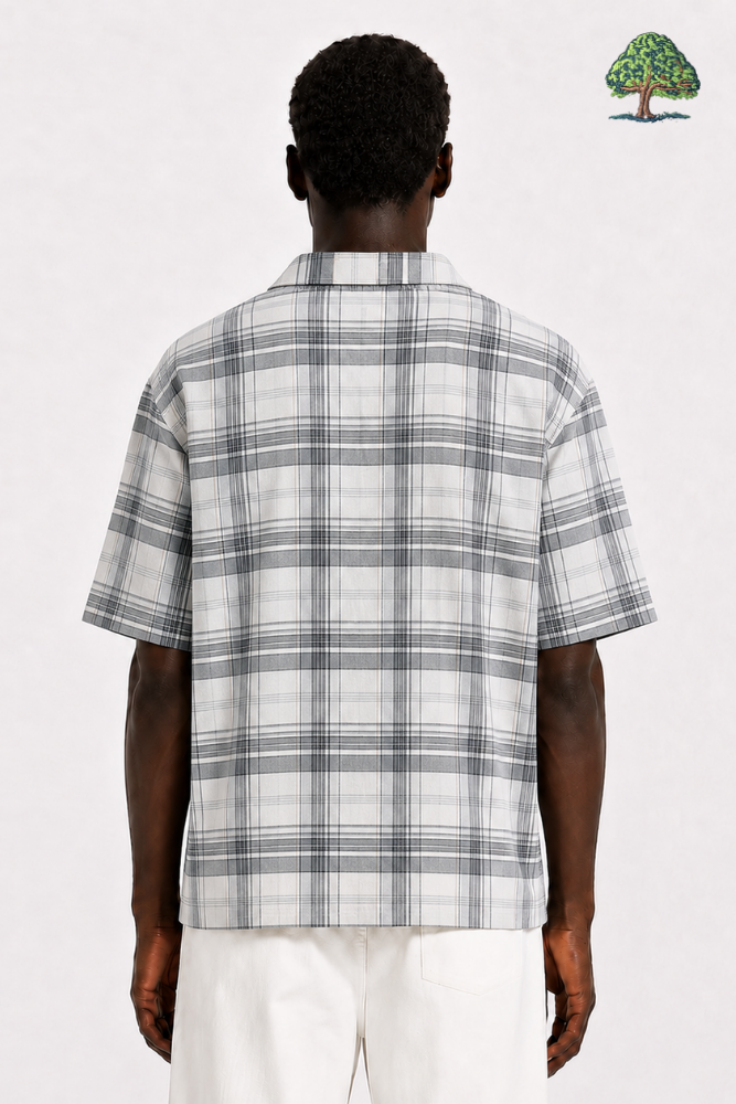 Grey Checked Half Sleeve Zip Shirt - Image 4